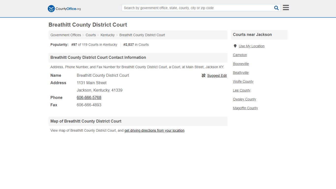 Breathitt County District Court - Jackson, KY (Address ... - County Office