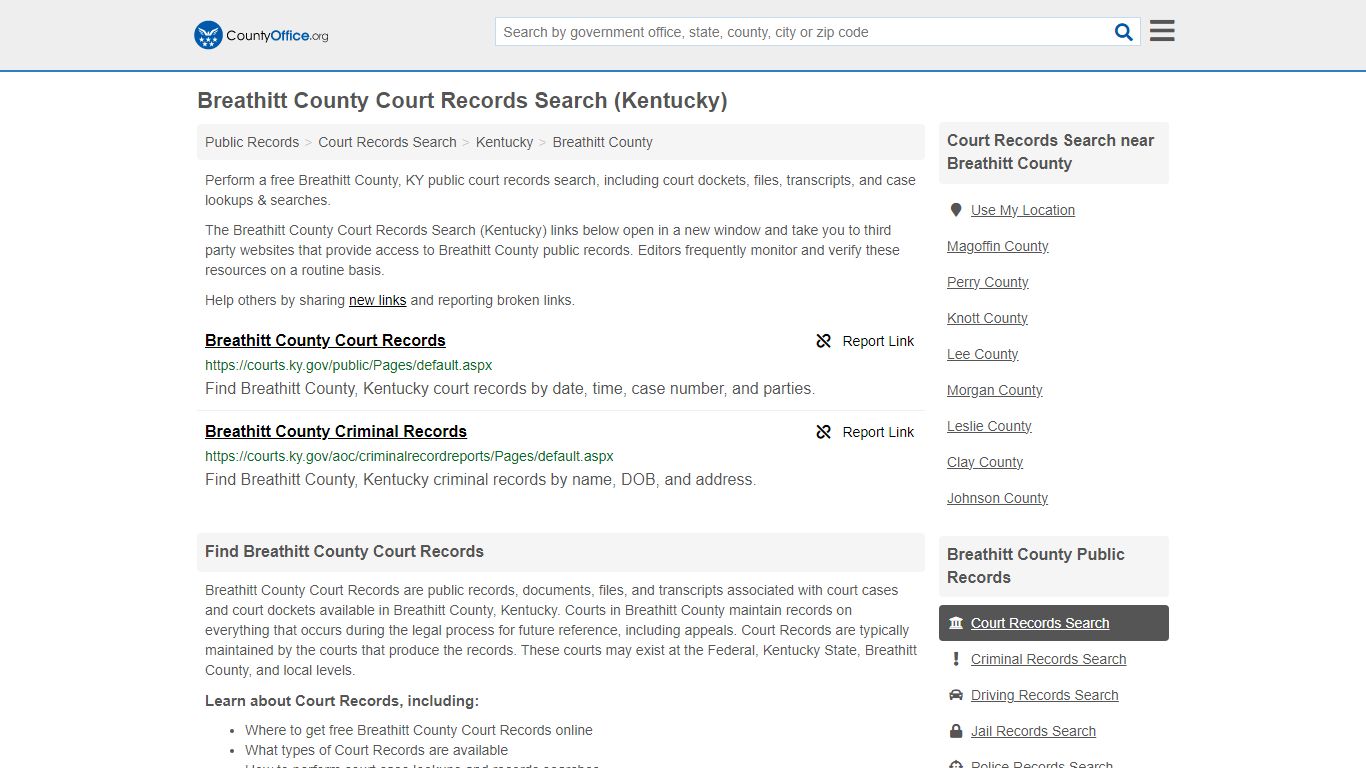 Breathitt County Court Records Search (Kentucky) - County Office
