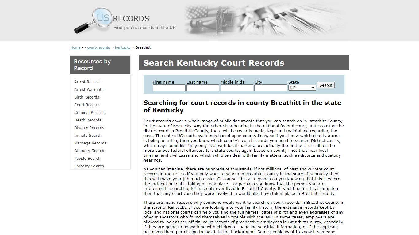 Search Court Records Breathitt Kentucky | US Records