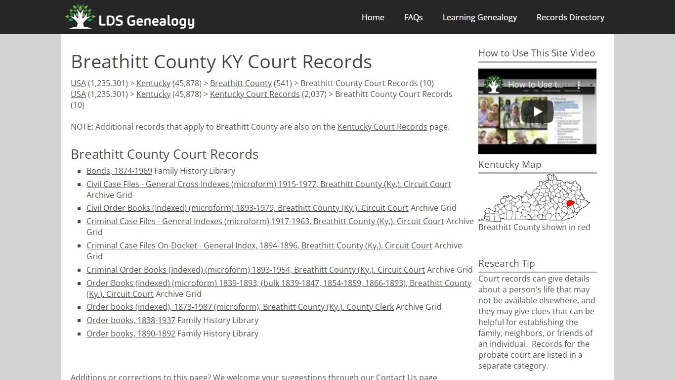 Breathitt County KY Court Records - LDS Genealogy