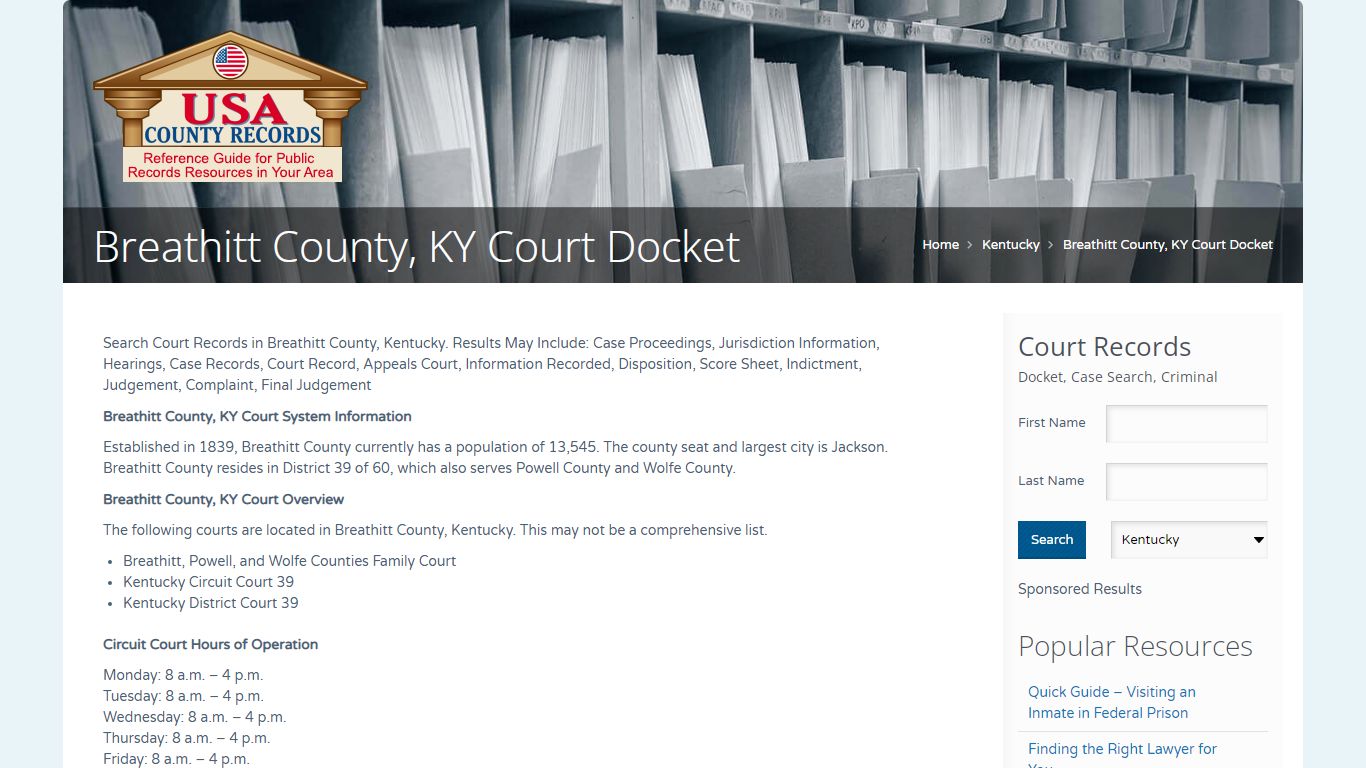 Breathitt County, KY Court Docket | Name Search